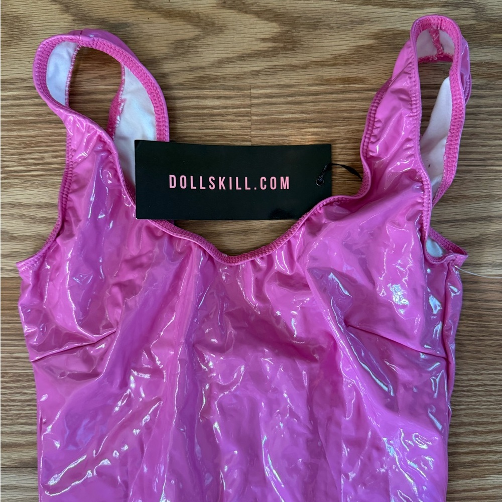 Dolls Kill Glossy Pink Jumpsuit